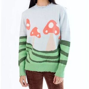 Mushroom field tattered pull over sweater Adult SZ M